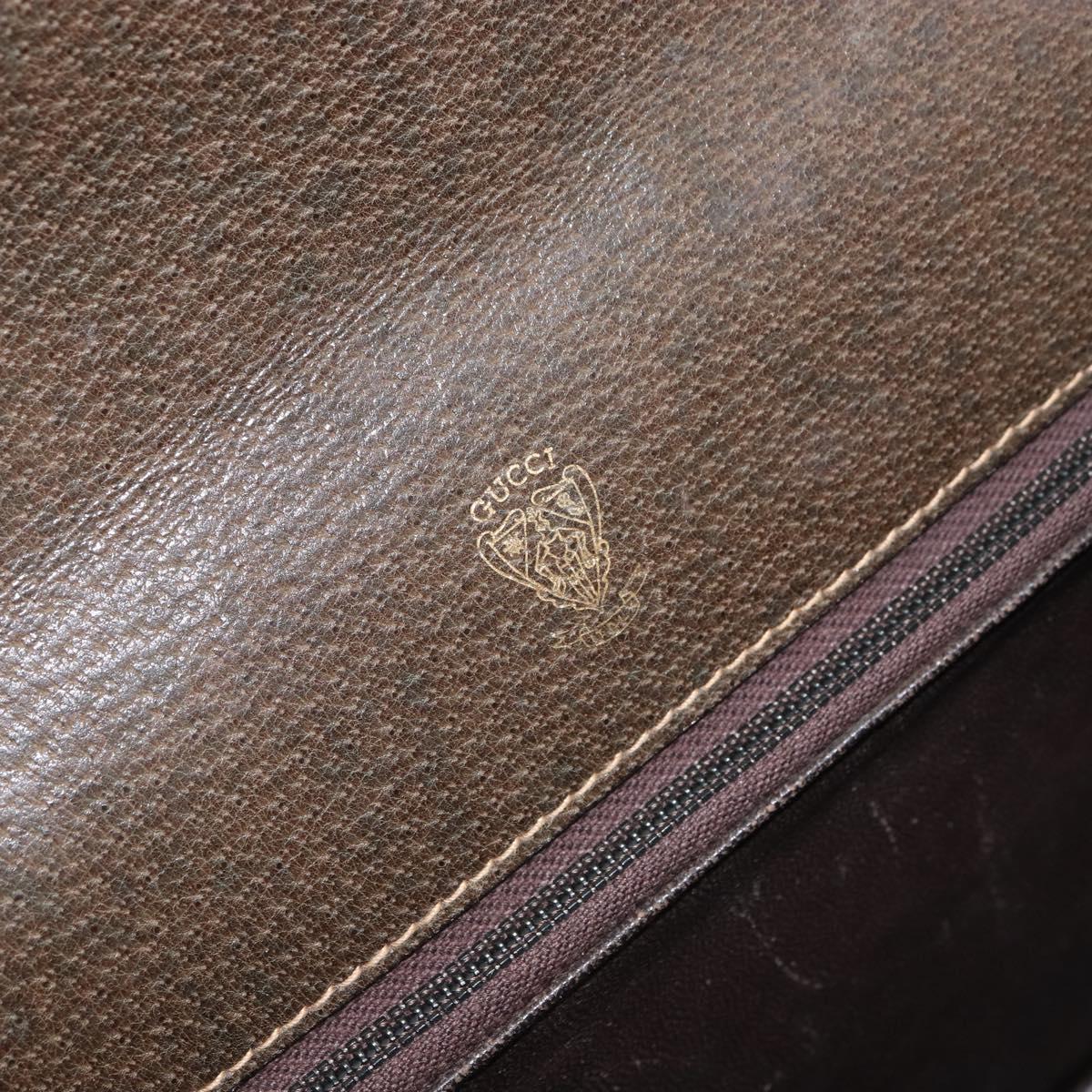 GUCCI Shoulder Bag Leather Brown Gold Auth 164489