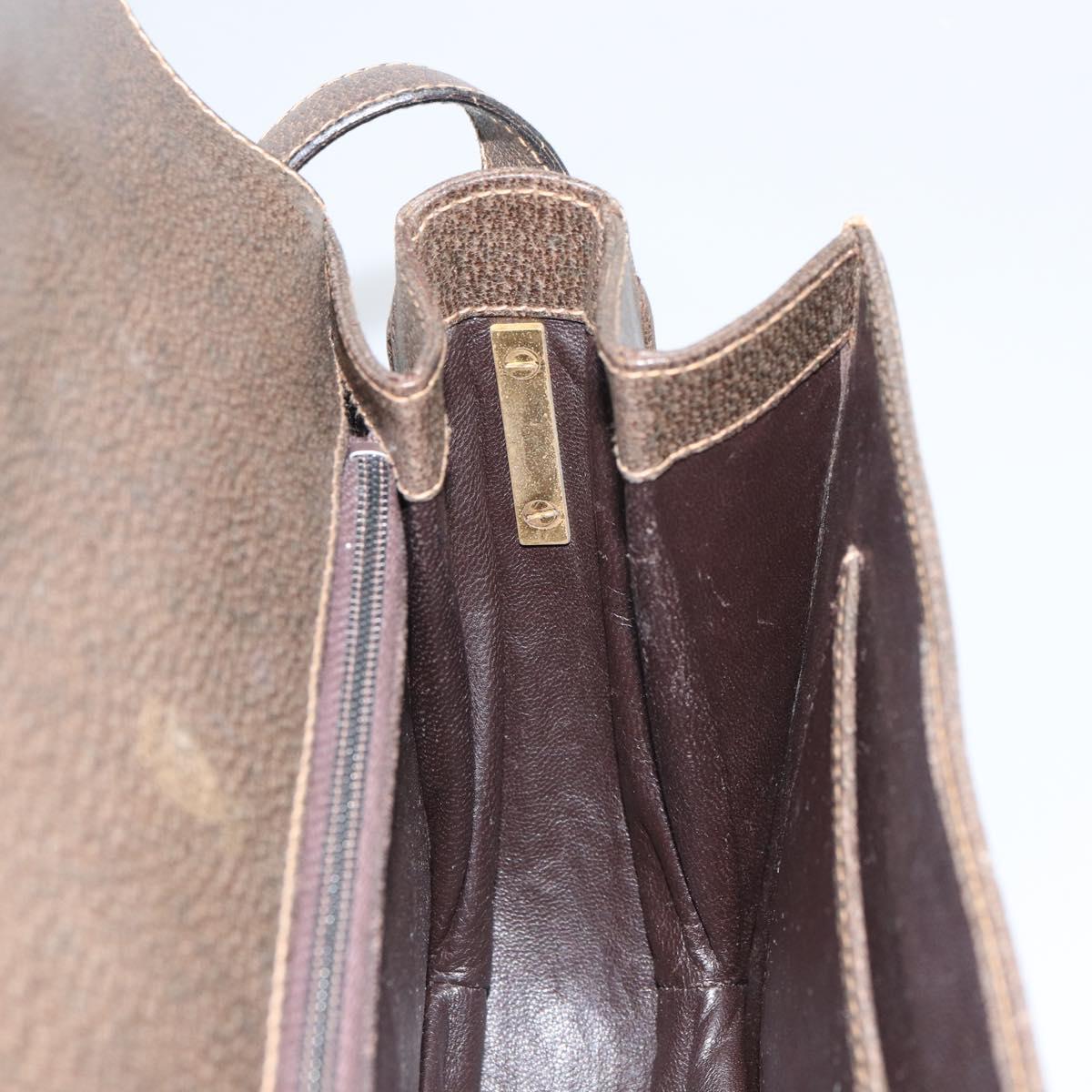 GUCCI Shoulder Bag Leather Brown Gold Auth 164489