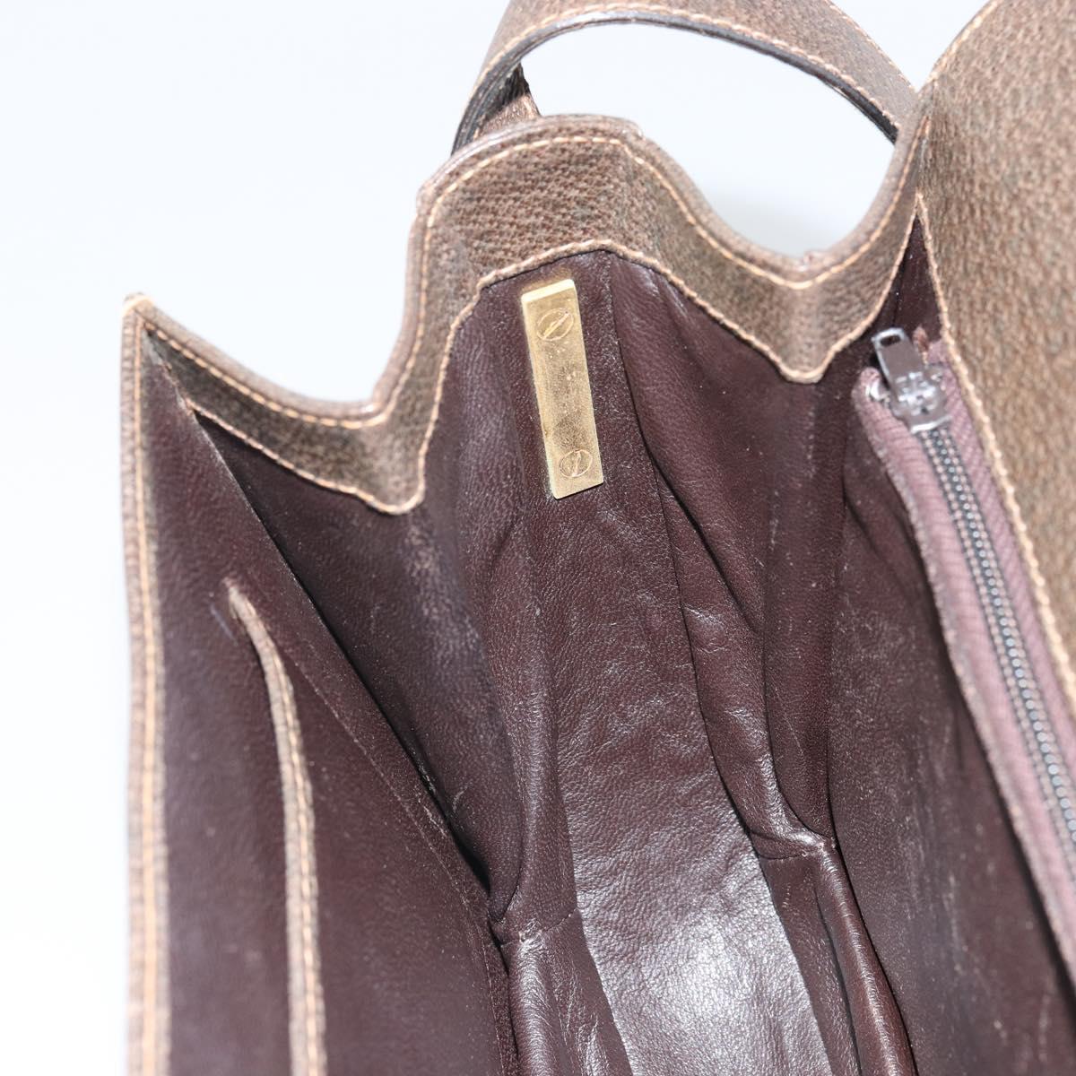 GUCCI Shoulder Bag Leather Brown Gold Auth 164489