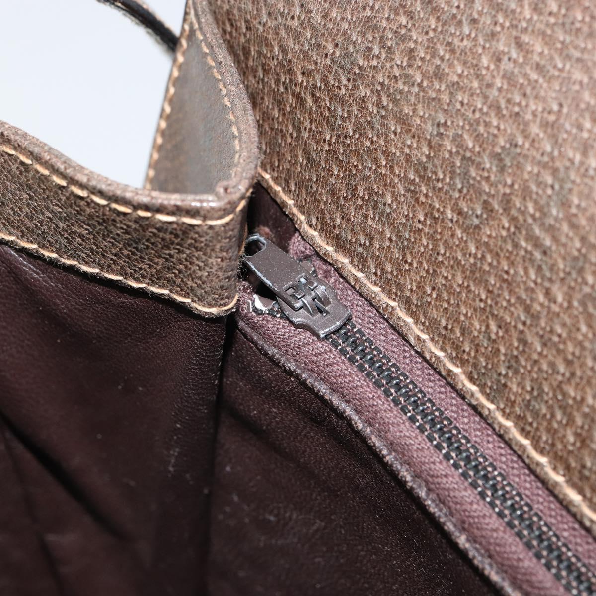 GUCCI Shoulder Bag Leather Brown Gold Auth 164489