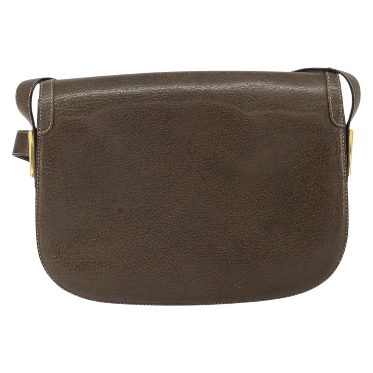 GUCCI Shoulder Bag Leather Brown Gold Auth 164489