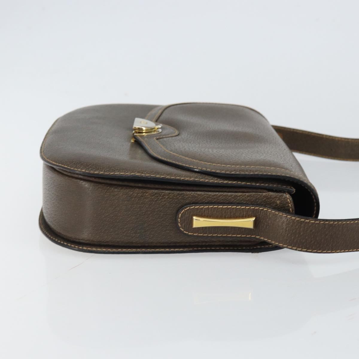 GUCCI Shoulder Bag Leather Brown Gold Auth 164489