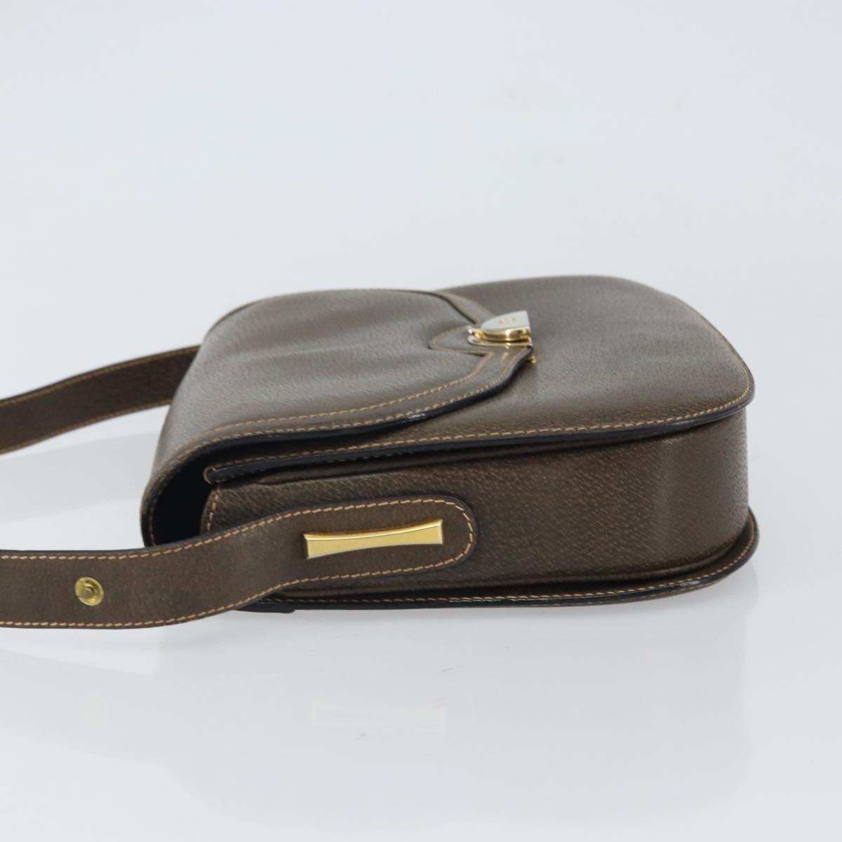 GUCCI Shoulder Bag Leather Brown Gold Auth 164489