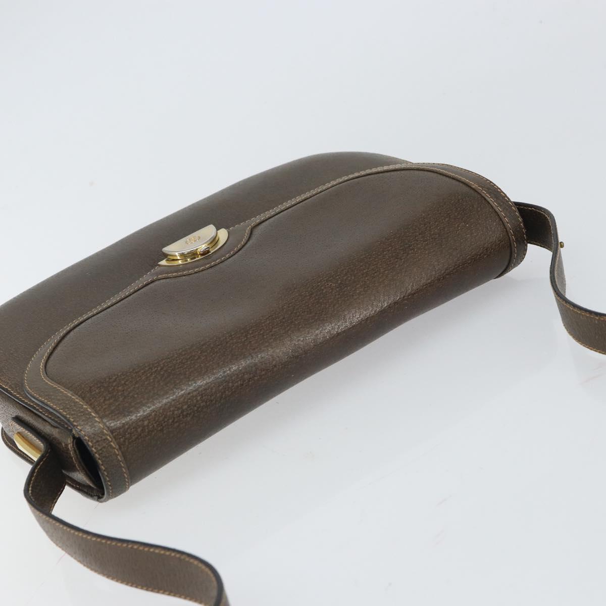 GUCCI Shoulder Bag Leather Brown Gold Auth 164489