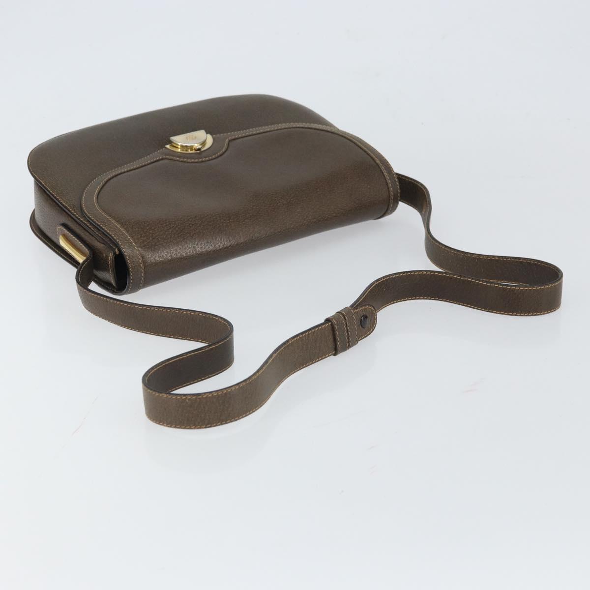 GUCCI Shoulder Bag Leather Brown Gold Auth 164489