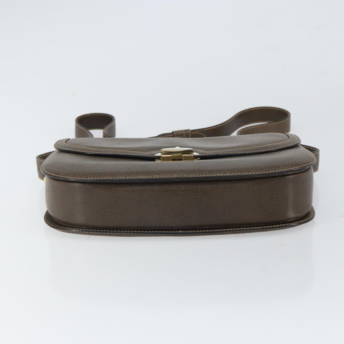 GUCCI Shoulder Bag Leather Brown Gold Auth 164489
