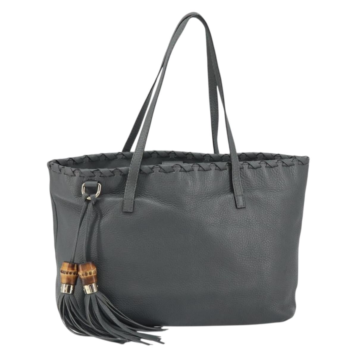 GUCCI Tote Bag Leather Outlet Gray Silver 354665 Auth 164491