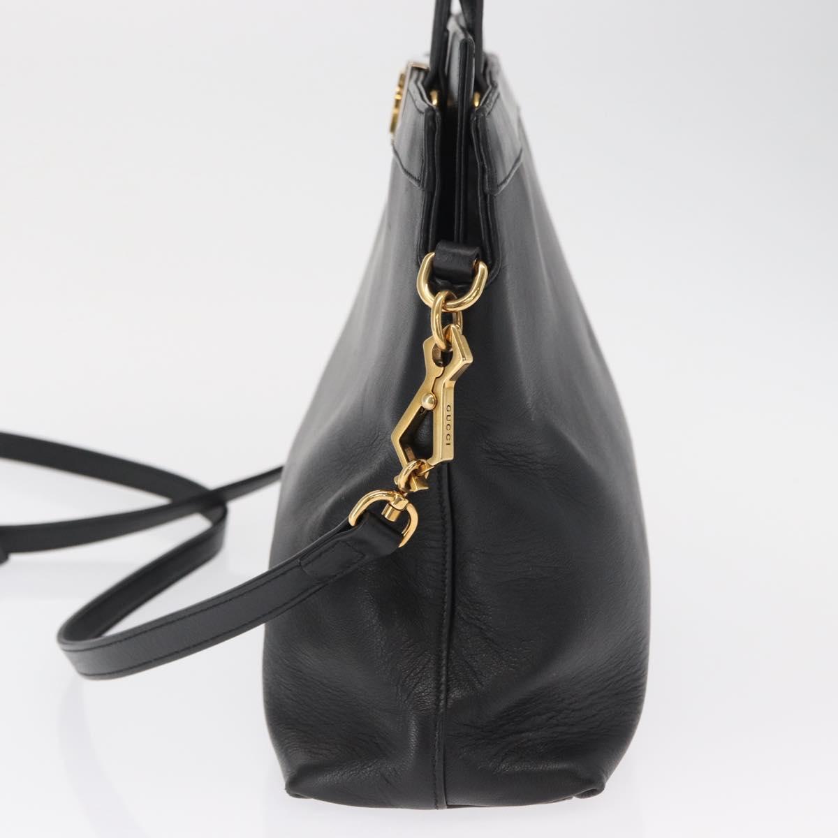 GUCCI Shoulder Bag Leather Black Gold 630595 Auth 164492