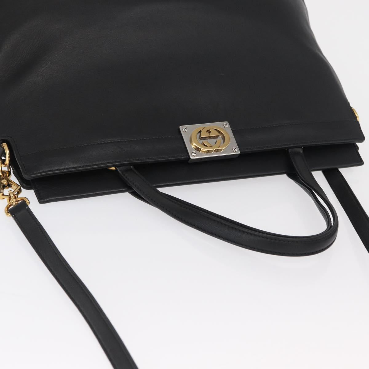 GUCCI Shoulder Bag Leather Black Gold 630595 Auth 164492