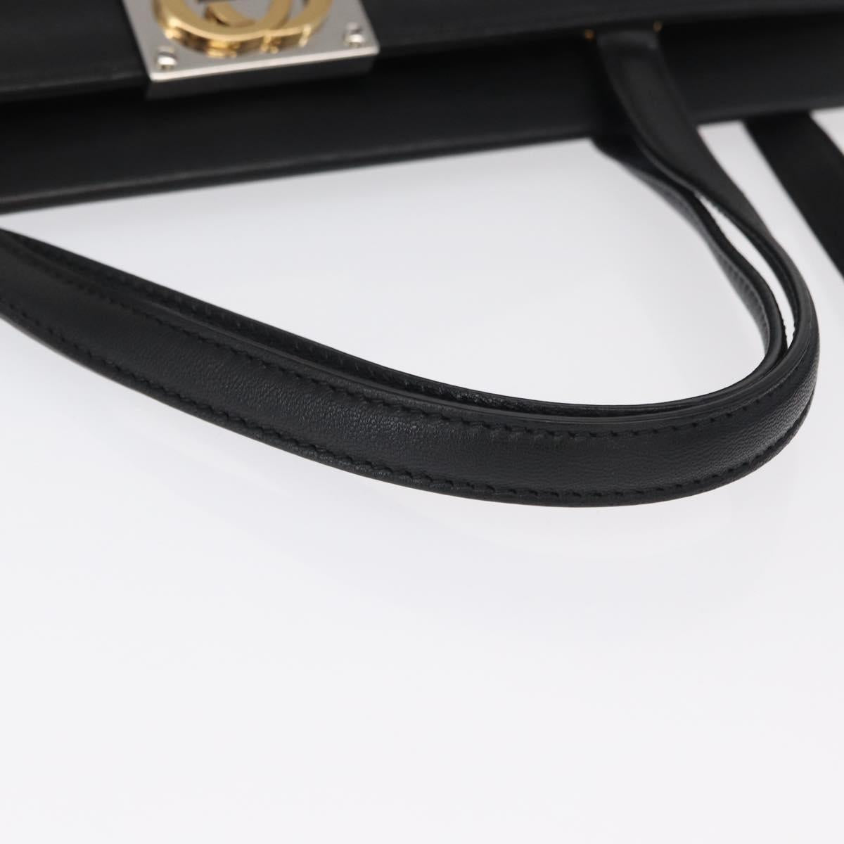 GUCCI Shoulder Bag Leather Black Gold 630595 Auth 164492