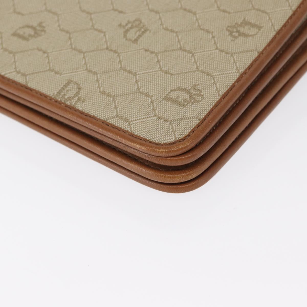 Christian Dior Honeycomb Canvas Shoulder Bag Beige Gold Auth 164498