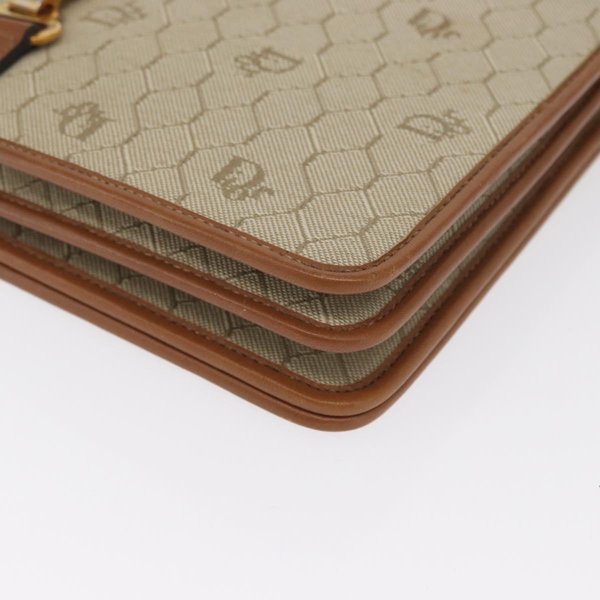 Christian Dior Honeycomb Canvas Shoulder Bag Beige Gold Auth 164498