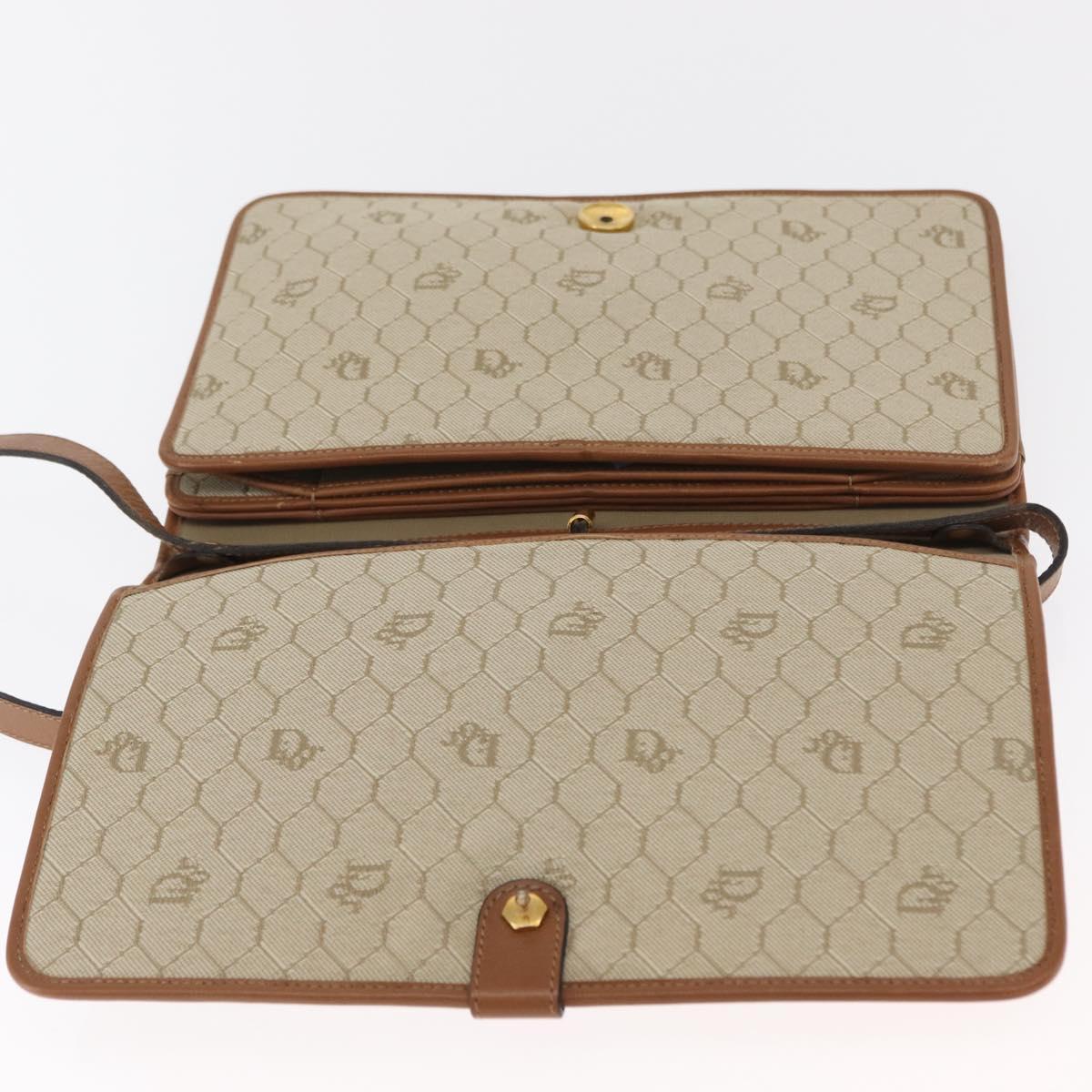 Christian Dior Honeycomb Canvas Shoulder Bag Beige Gold Auth 164498