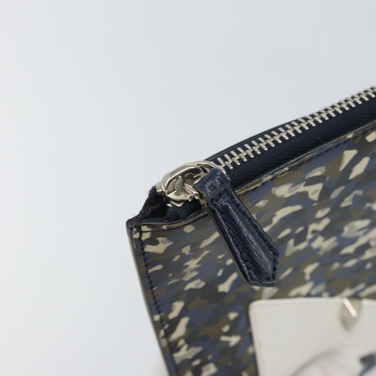 FENDI monster Clutch Bag Leather Blue Black Auth 164500