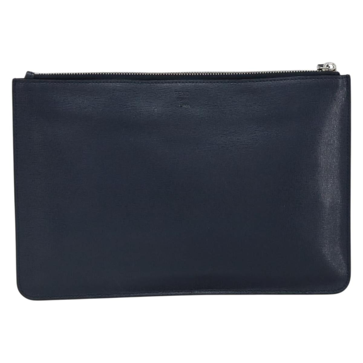 FENDI monster Clutch Bag Leather Blue Black Auth 164500