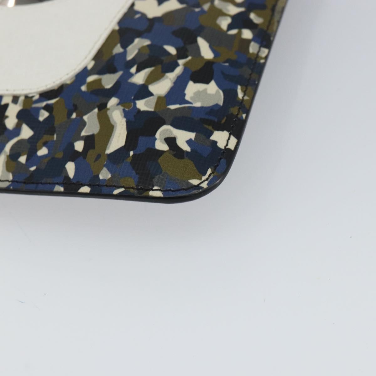 FENDI monster Clutch Bag Leather Blue Black Auth 164500