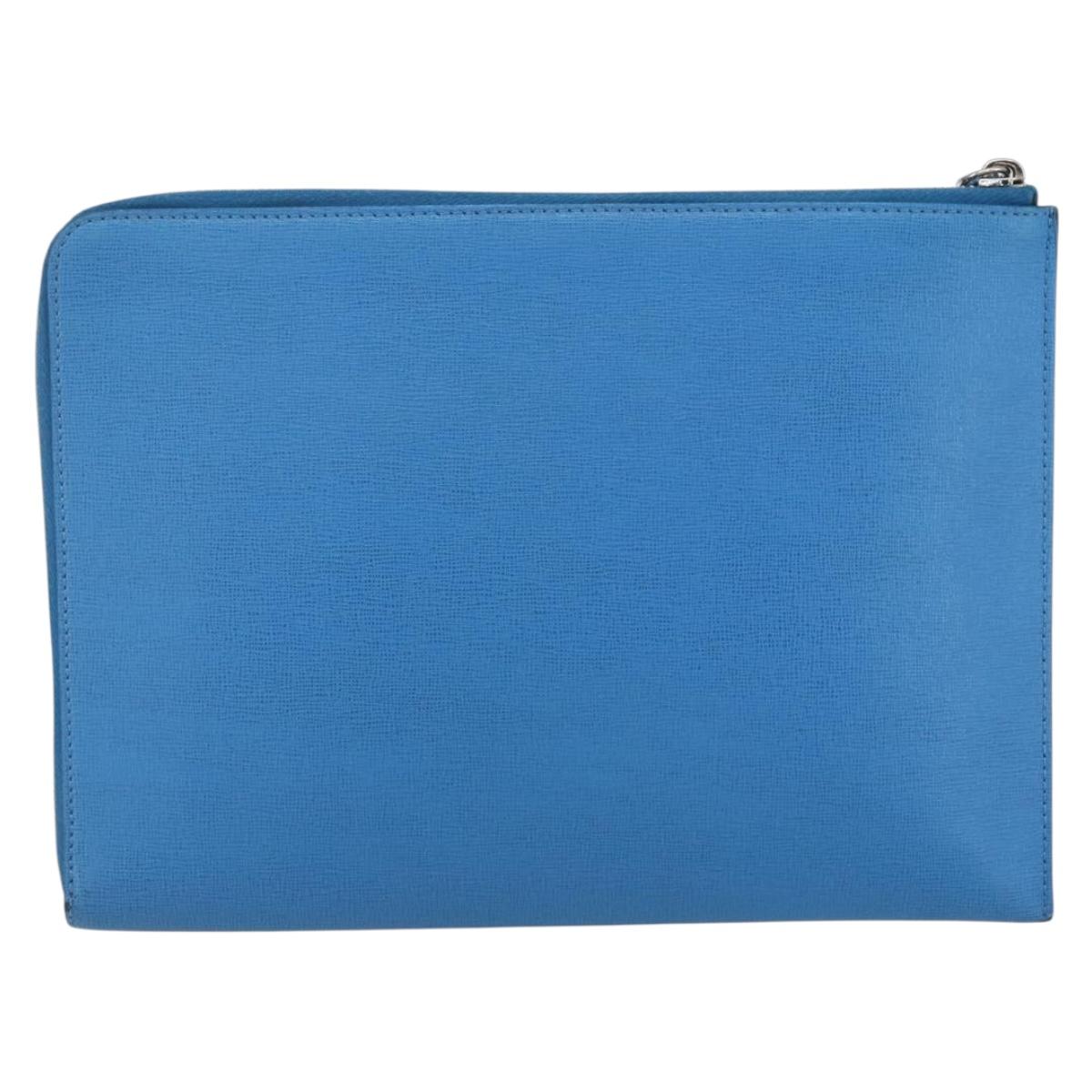 FENDI monster Clutch Bag Leather Blue Auth 164501