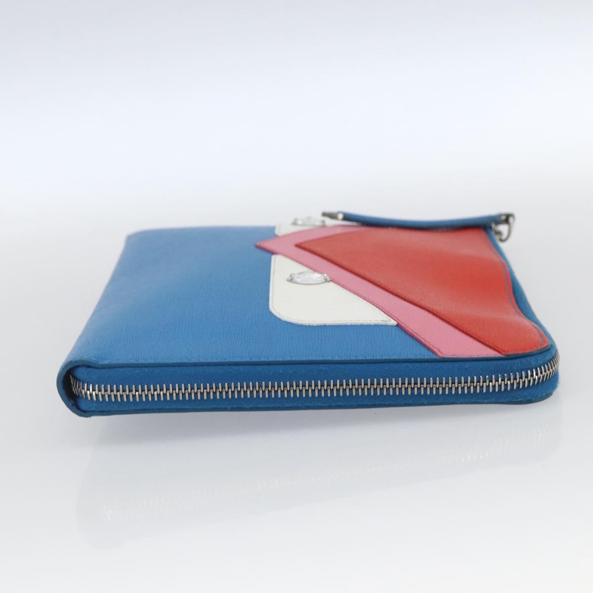 FENDI monster Clutch Bag Leather Blue Auth 164501