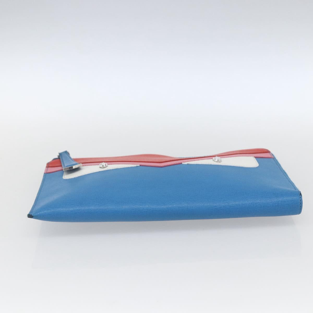 FENDI monster Clutch Bag Leather Blue Auth 164501