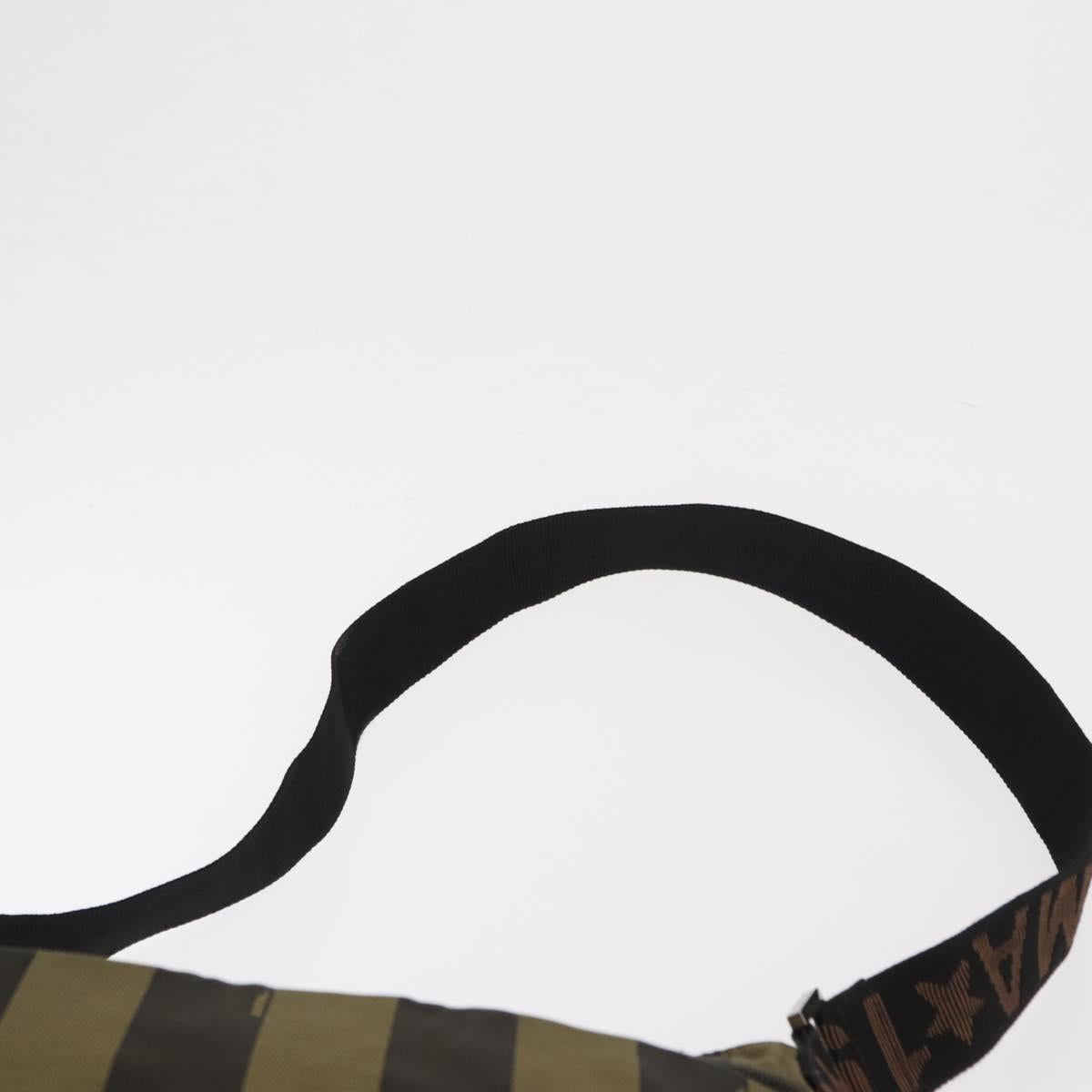 FENDI Pecan Canvas Shoulder Bag Black Brown Silver Auth 164502