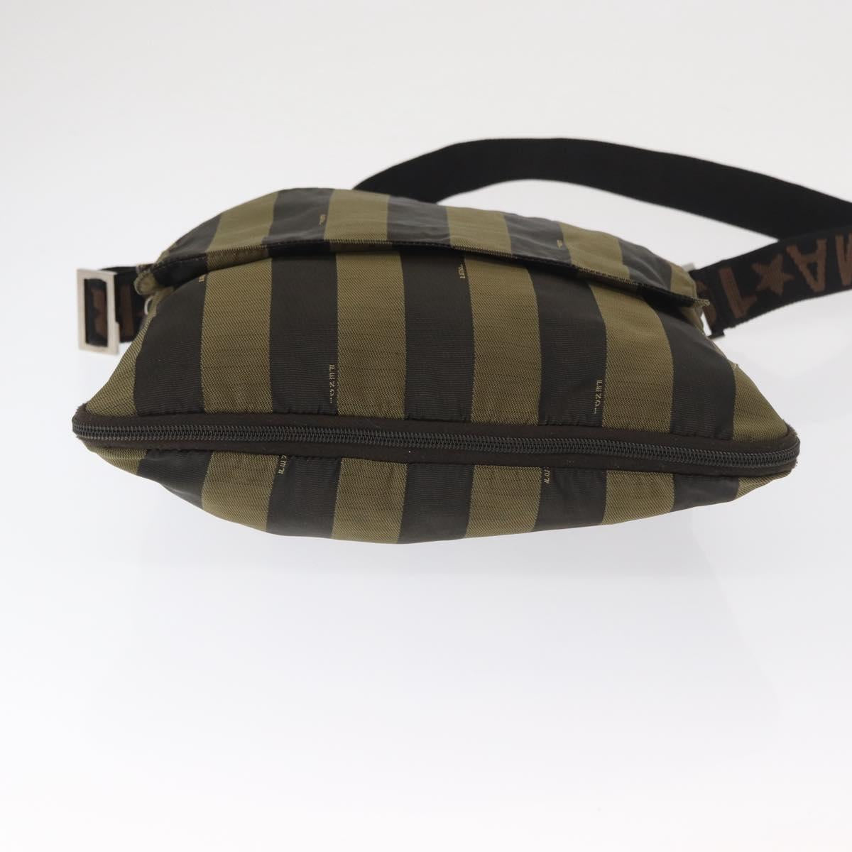 FENDI Pecan Canvas Shoulder Bag Black Brown Silver Auth 164502