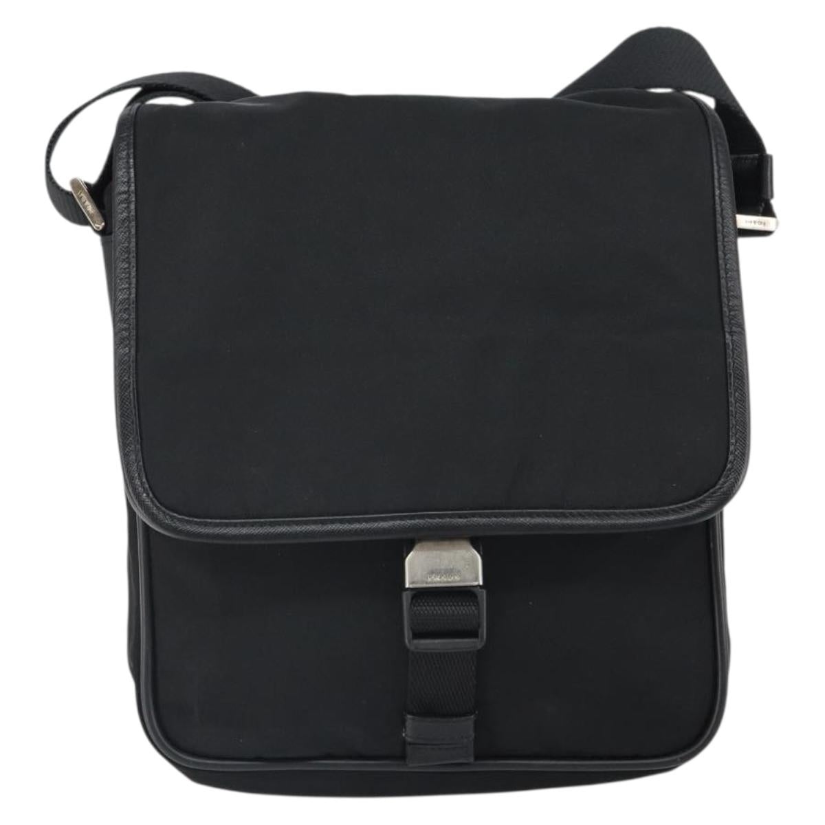 PRADA Shoulder Bag Nylon Black Silver Auth 164506