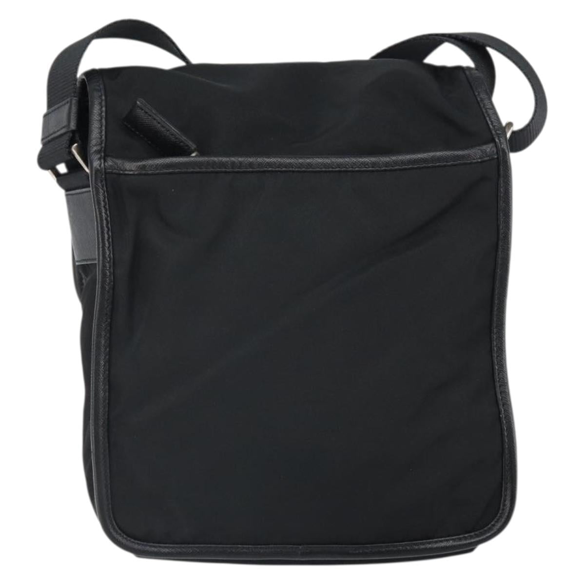 PRADA Shoulder Bag Nylon Black Silver Auth 164506