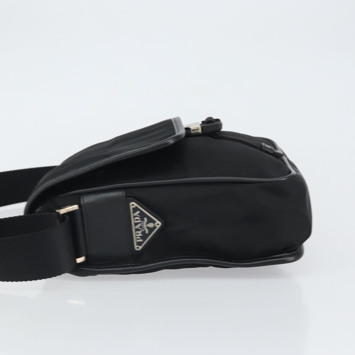 PRADA Shoulder Bag Nylon Black Silver Auth 164506