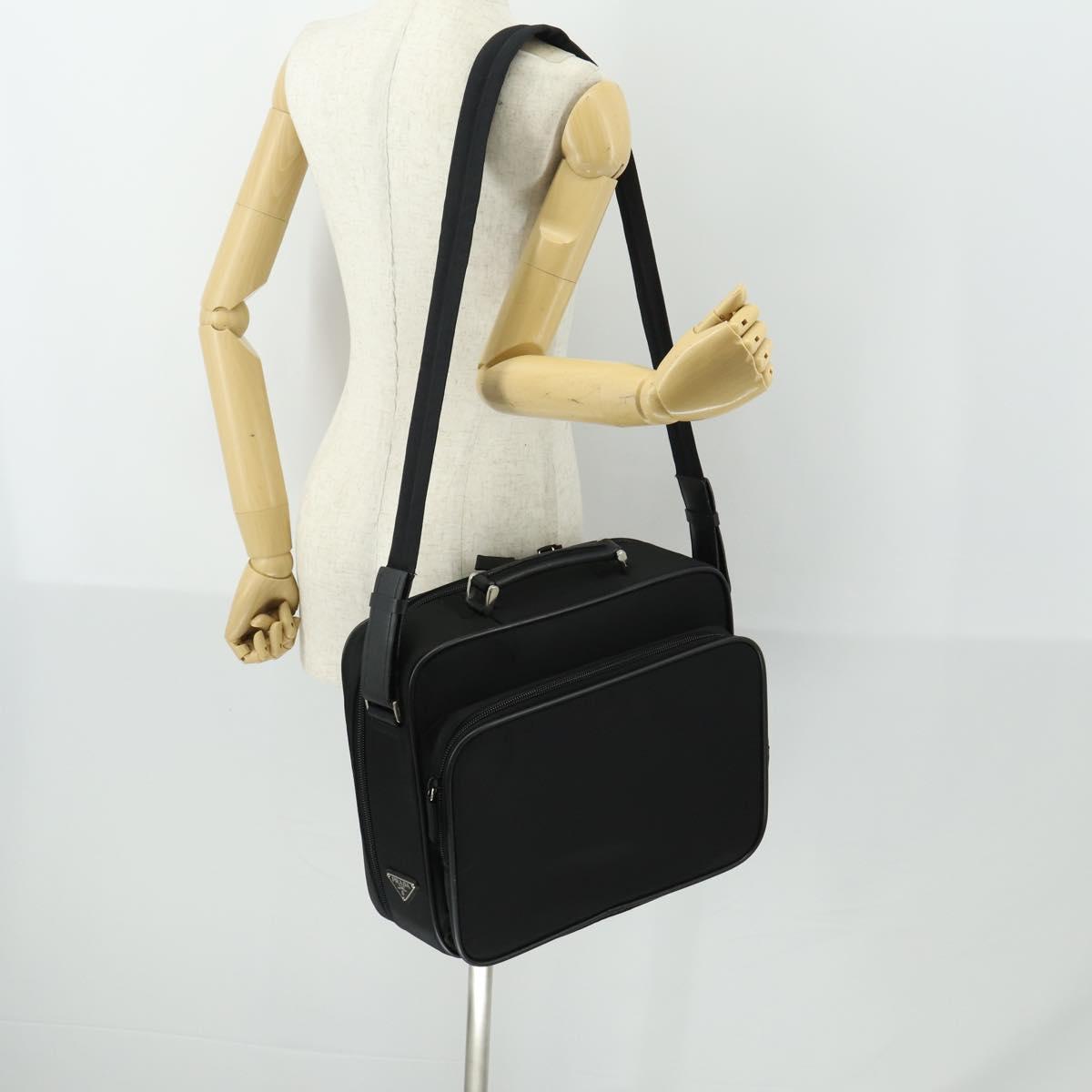 PRADA Shoulder Bag Nylon Black Silver Auth 164507