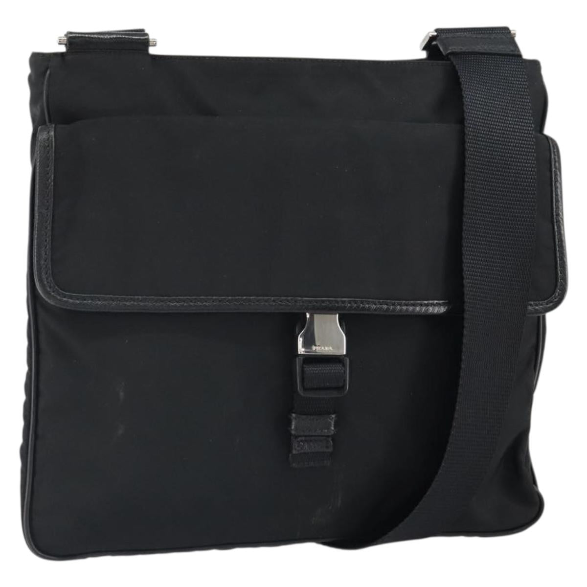 PRADA Shoulder Bag Nylon Black Silver Auth 164510
