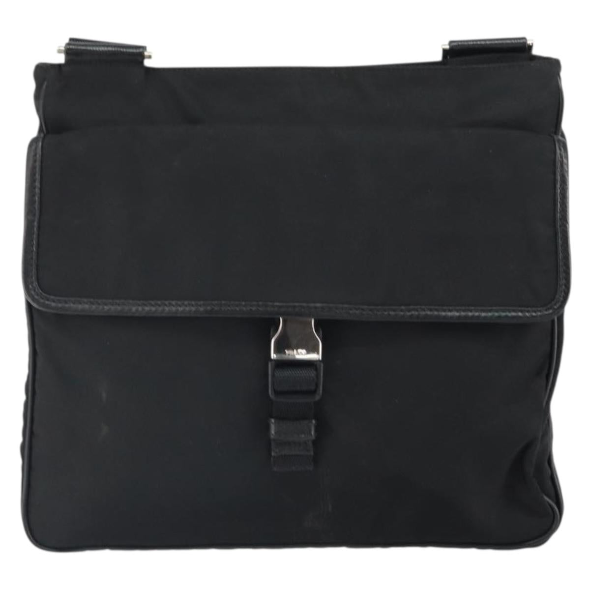 PRADA Shoulder Bag Nylon Black Silver Auth 164510