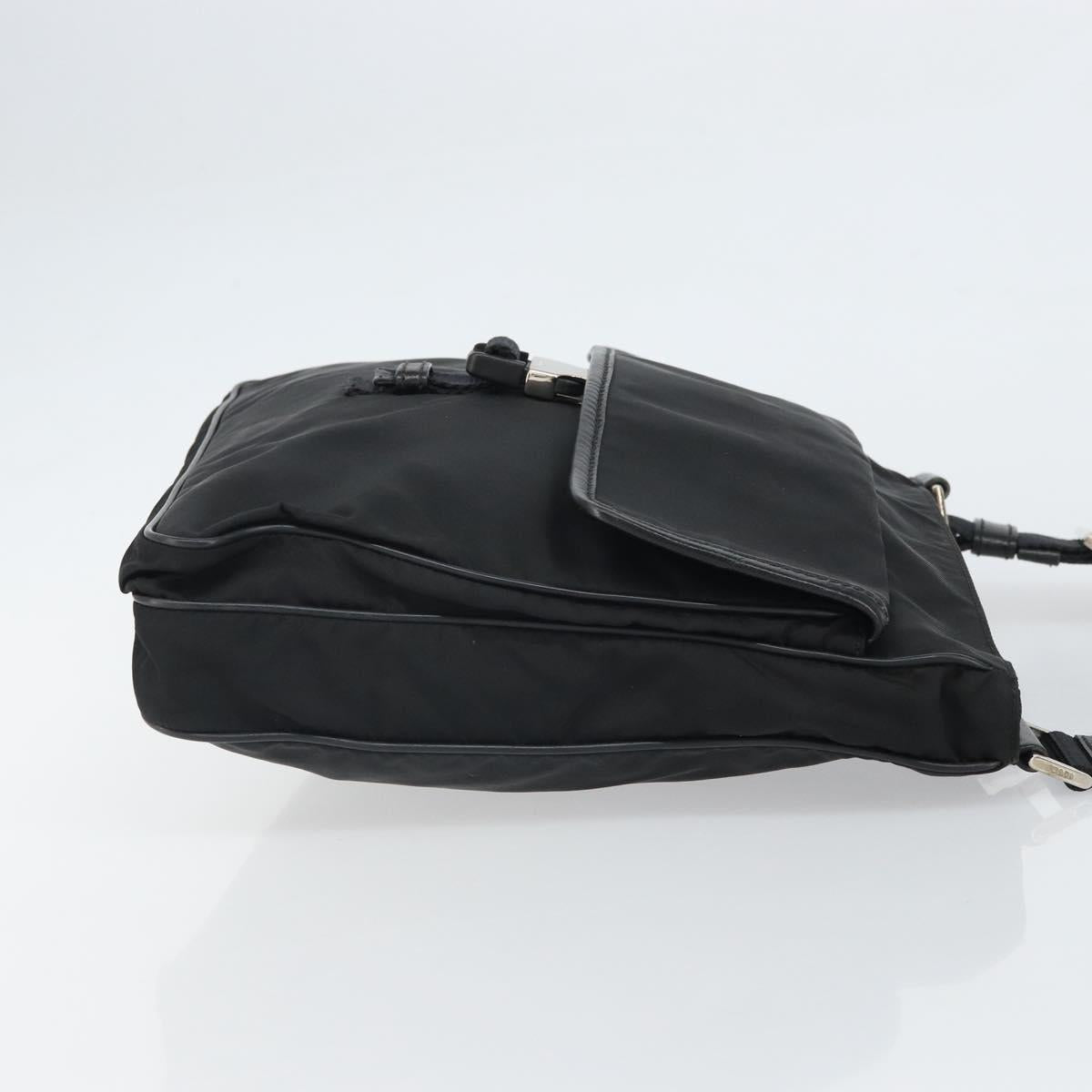 PRADA Shoulder Bag Nylon Black Silver Auth 164510