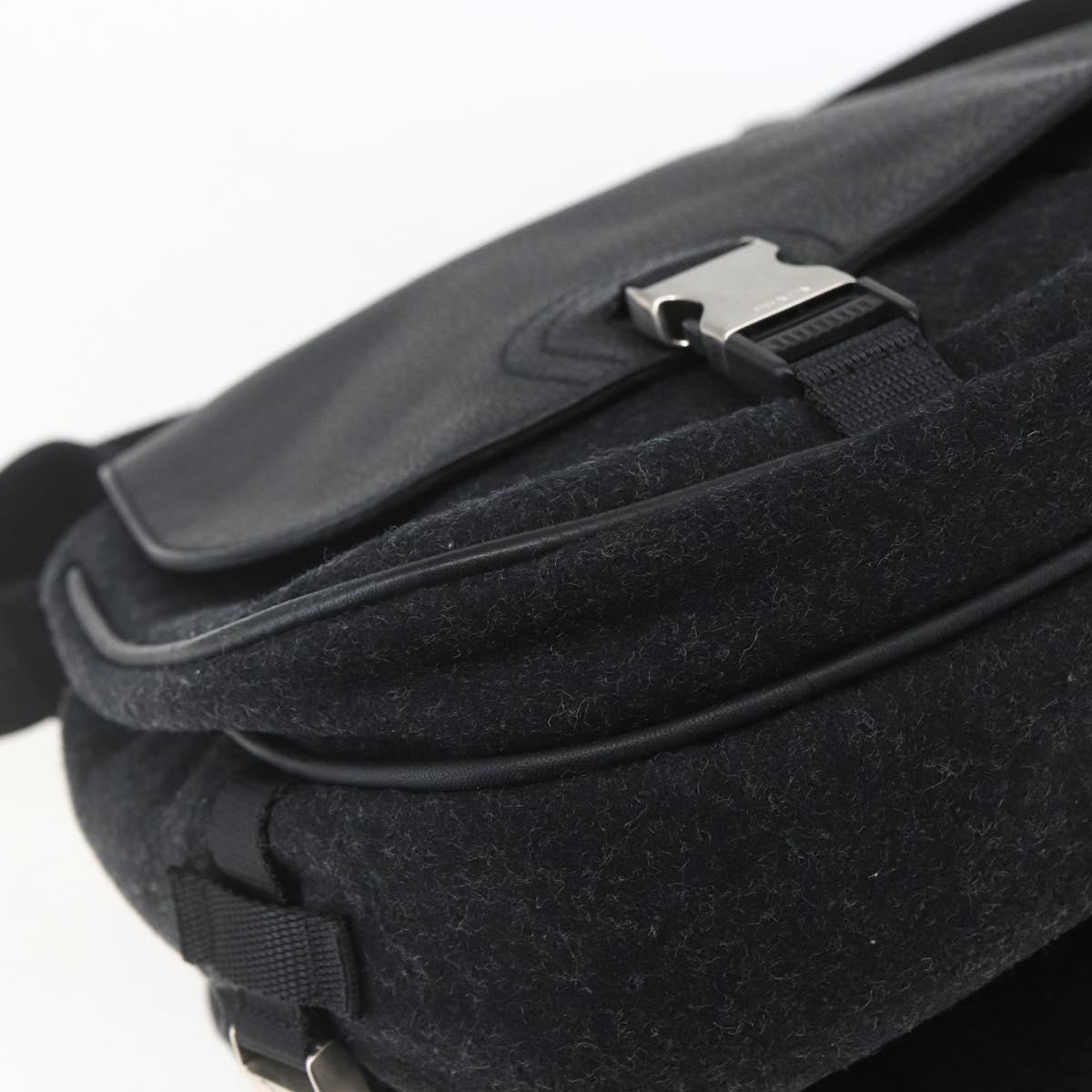 PRADA Shoulder Bag Wool Leather Black Silver Auth 164511
