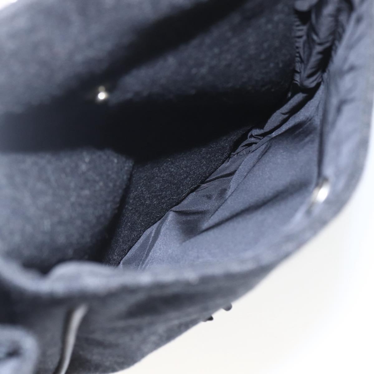 PRADA Shoulder Bag Wool Leather Black Silver Auth 164511