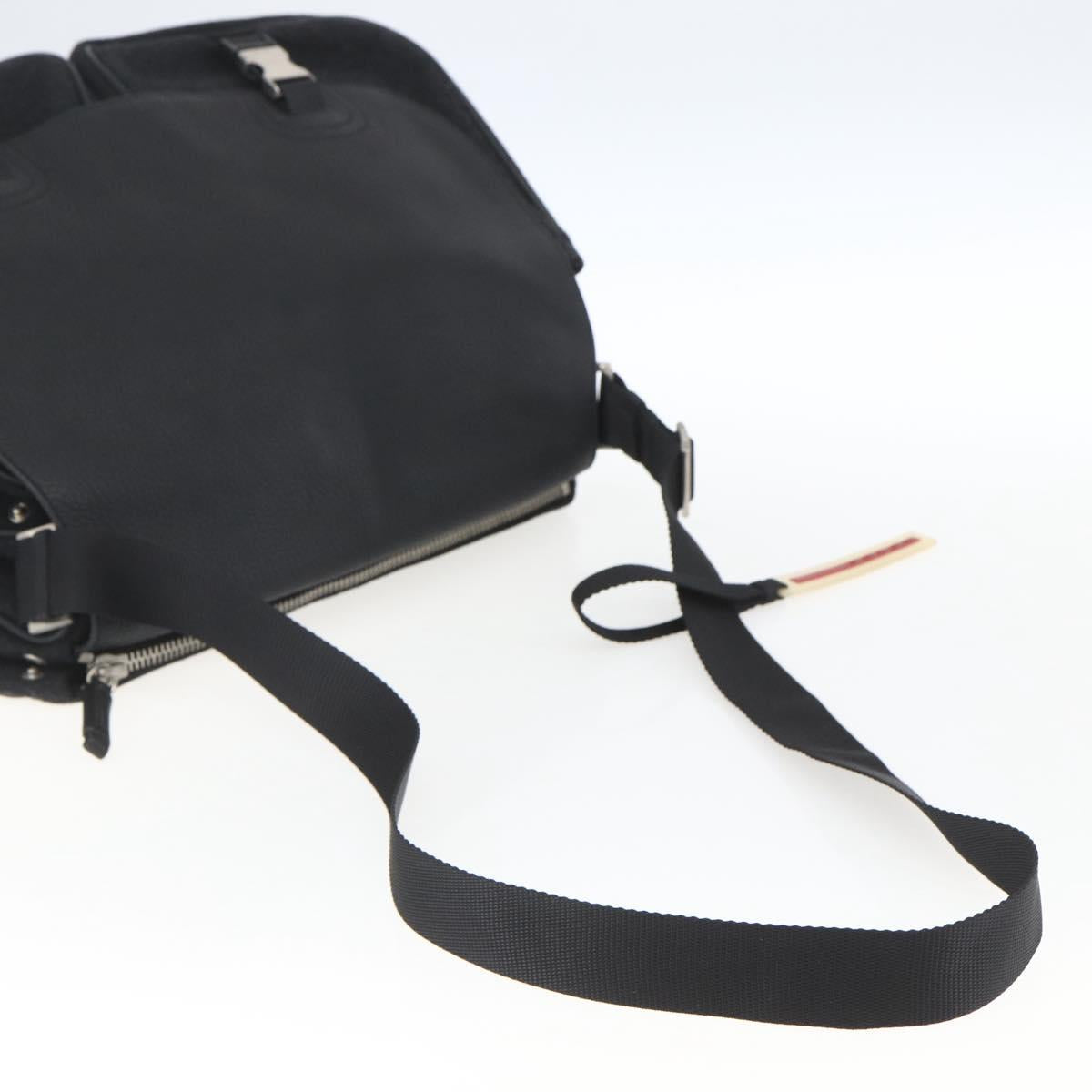 PRADA Shoulder Bag Wool Leather Black Silver Auth 164511