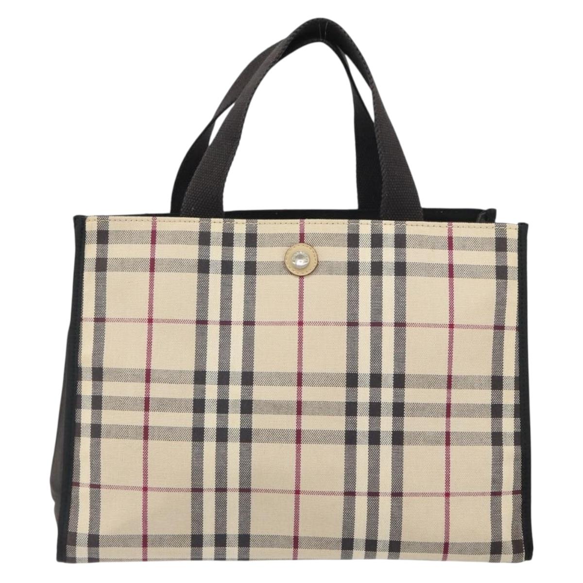 BURBERRY Nova Check Tote Bag Canvas Beige Silver Auth 164516