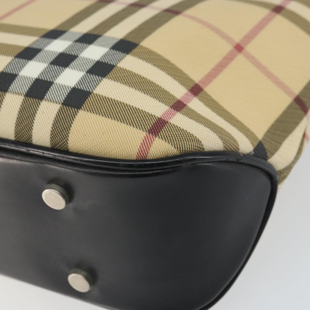 BURBERRY Nova Check Hand Bag PVC Beige Black Silver Auth 164517