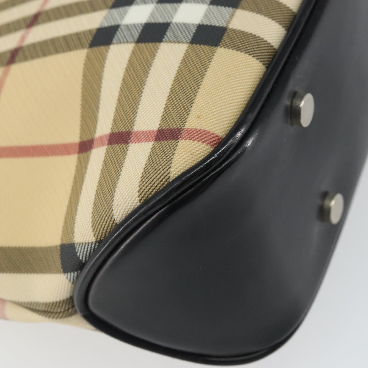 BURBERRY Nova Check Hand Bag PVC Beige Black Silver Auth 164517