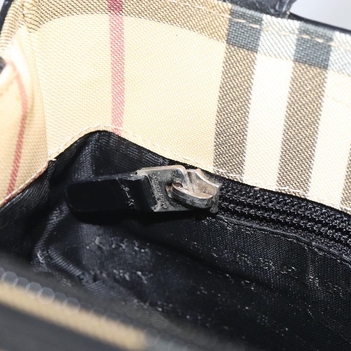 BURBERRY Nova Check Hand Bag PVC Beige Black Silver Auth 164517