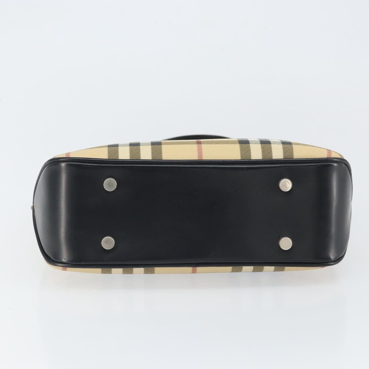 BURBERRY Nova Check Hand Bag PVC Beige Black Silver Auth 164517