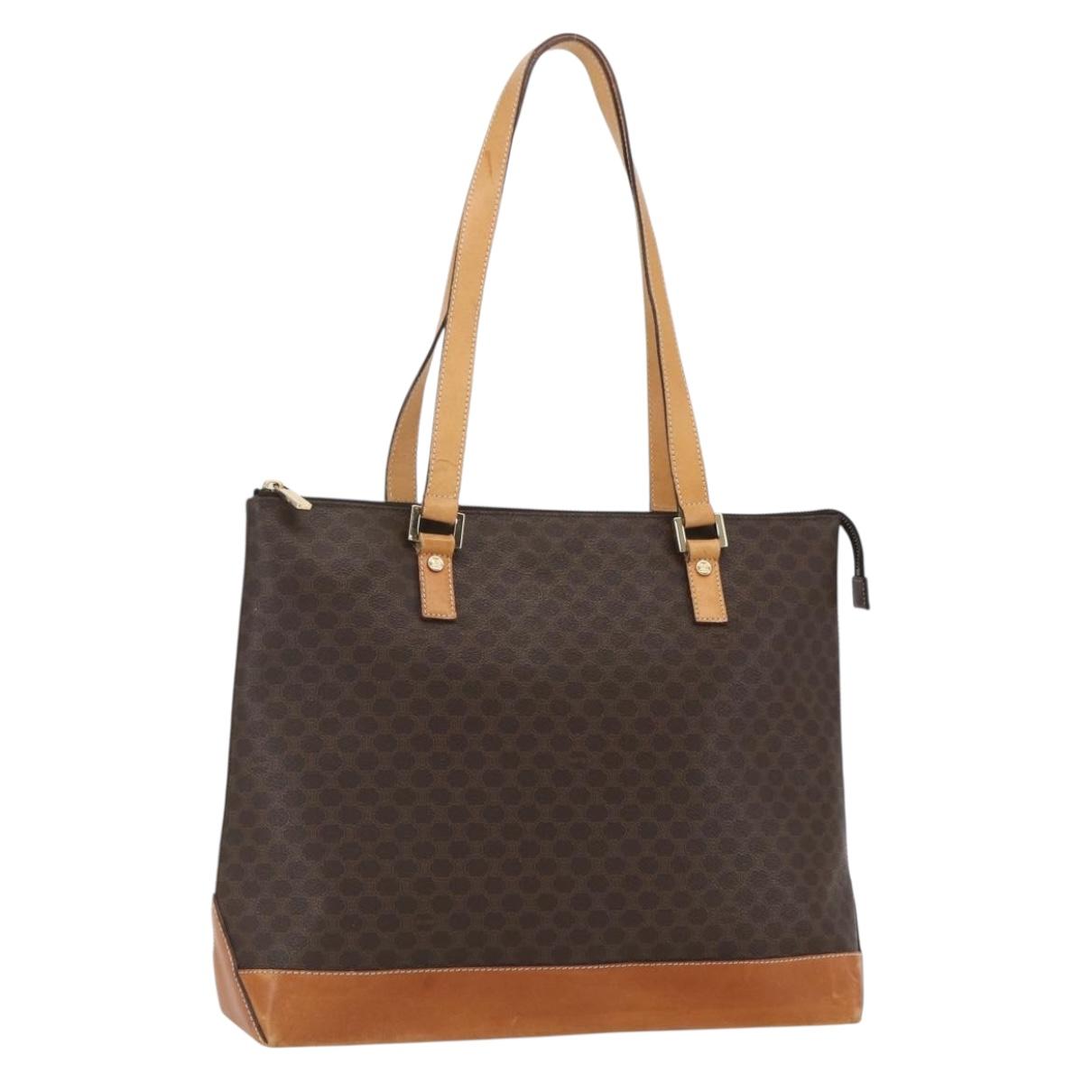 CELINE Macadam Canvas Tote Bag PVC Leather Brown Gold Auth 164523