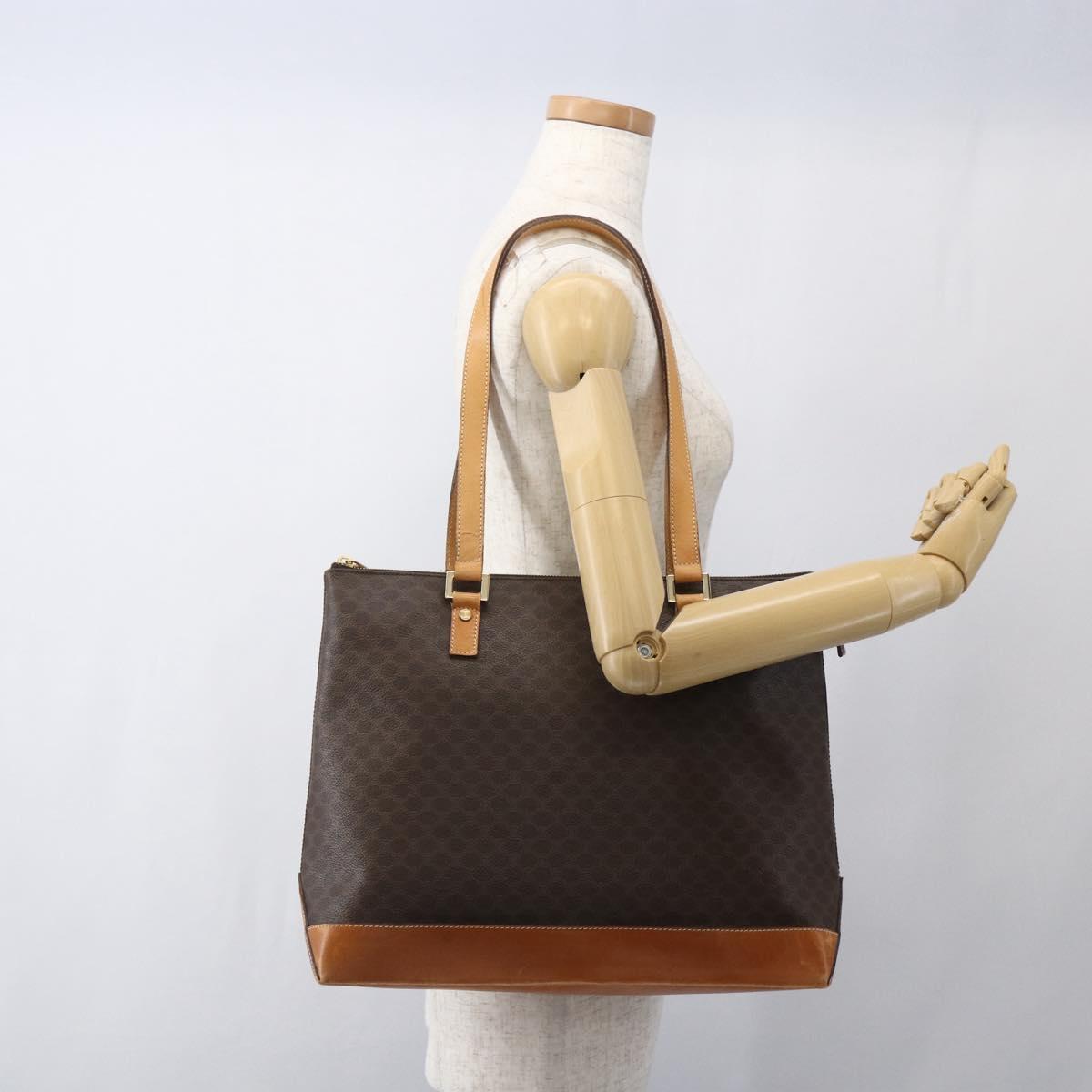 CELINE Macadam Canvas Tote Bag PVC Leather Brown Gold Auth 164523