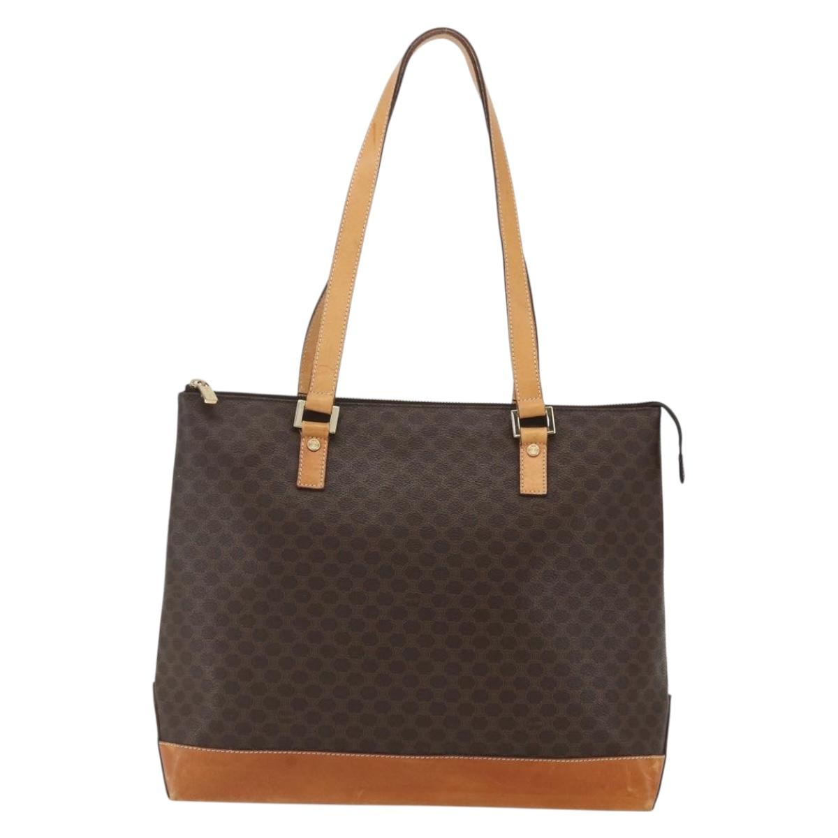 CELINE Macadam Canvas Tote Bag PVC Leather Brown Gold Auth 164523