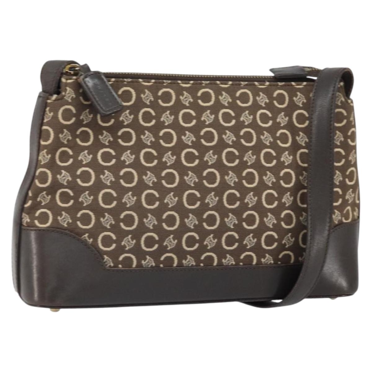CELINE C Macadam Canvas Shoulder Bag Brown Gold Auth 164524