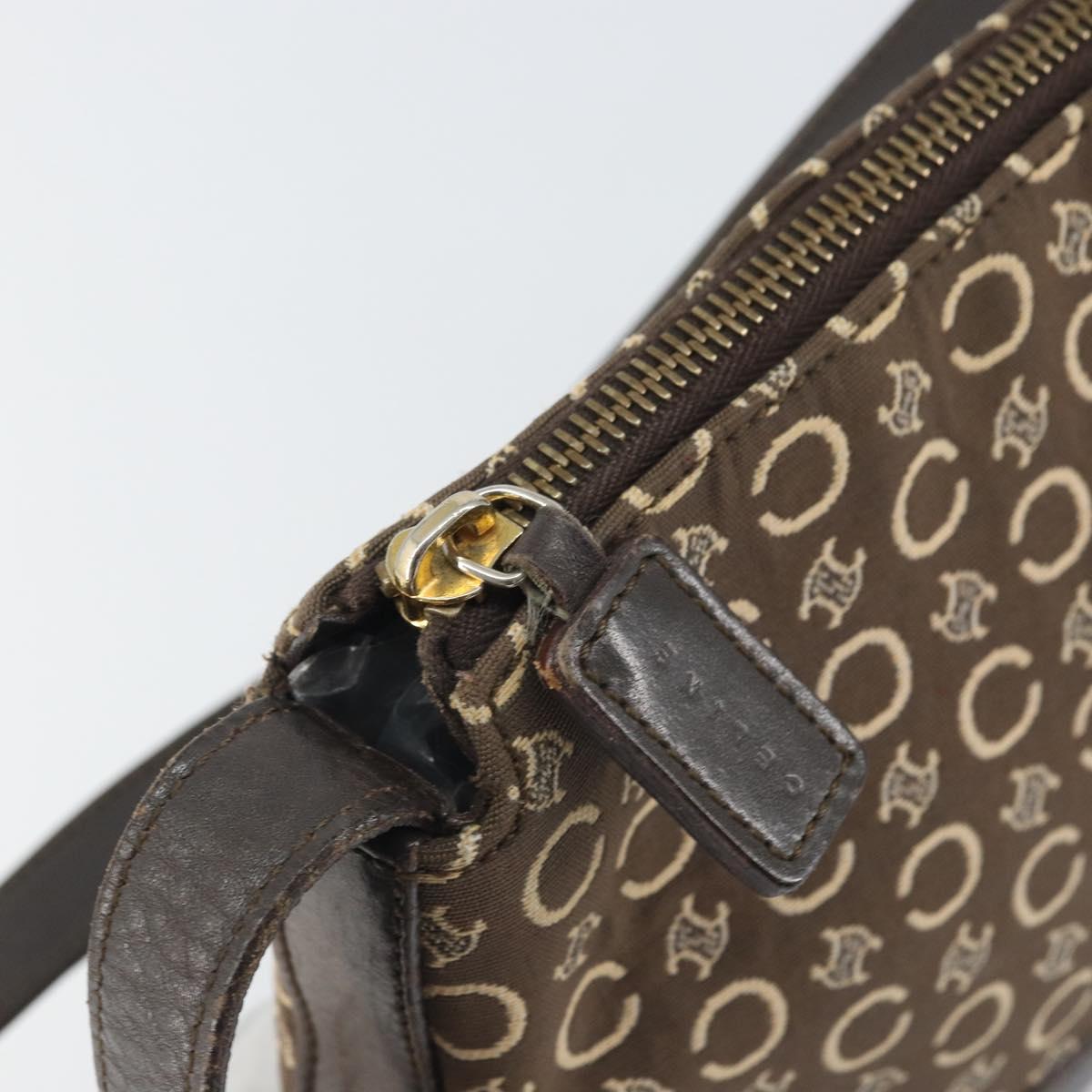 CELINE C Macadam Canvas Shoulder Bag Brown Gold Auth 164524