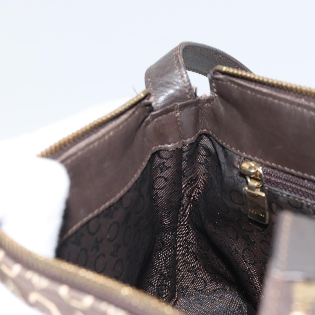 CELINE C Macadam Canvas Shoulder Bag Brown Gold Auth 164524