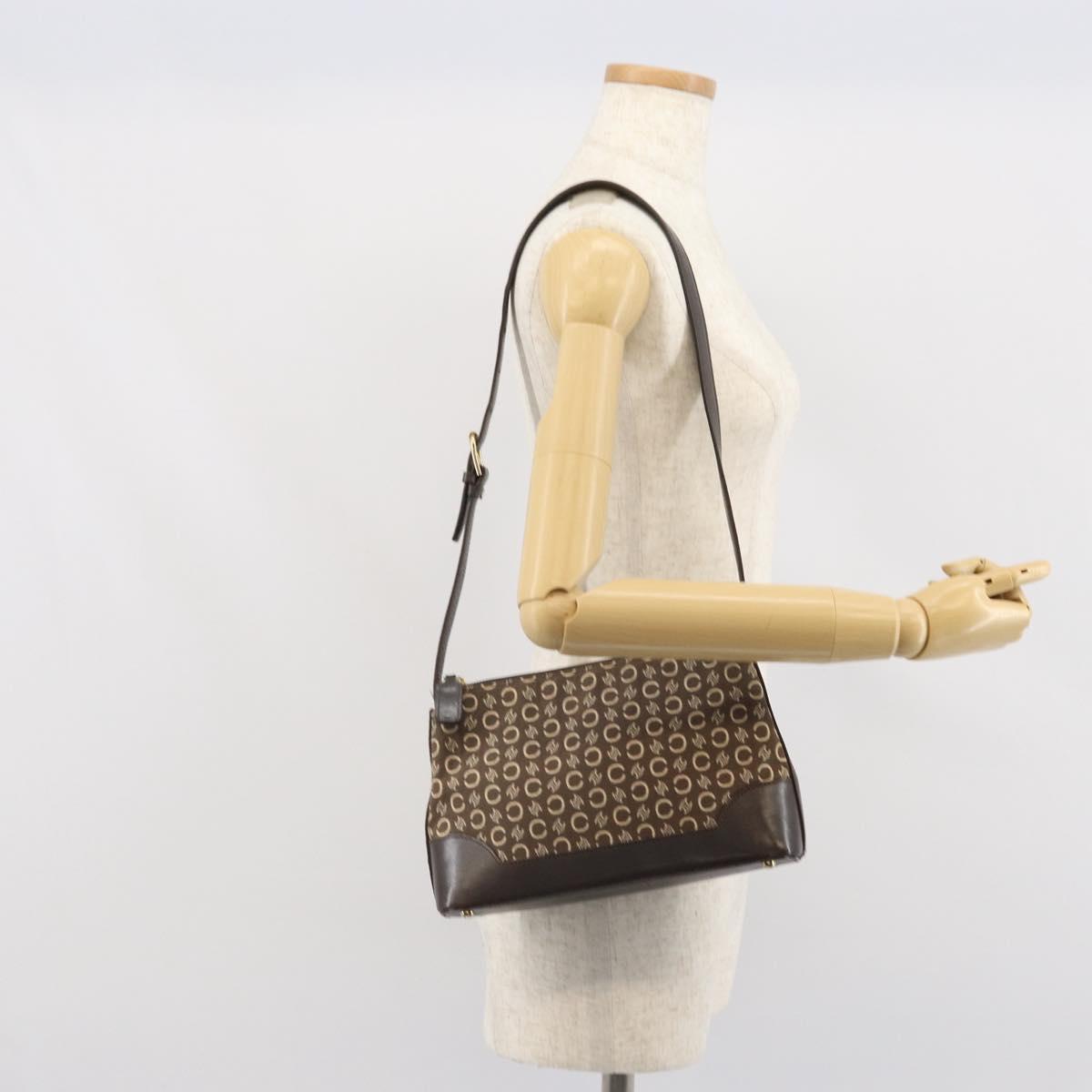 CELINE C Macadam Canvas Shoulder Bag Brown Gold Auth 164524