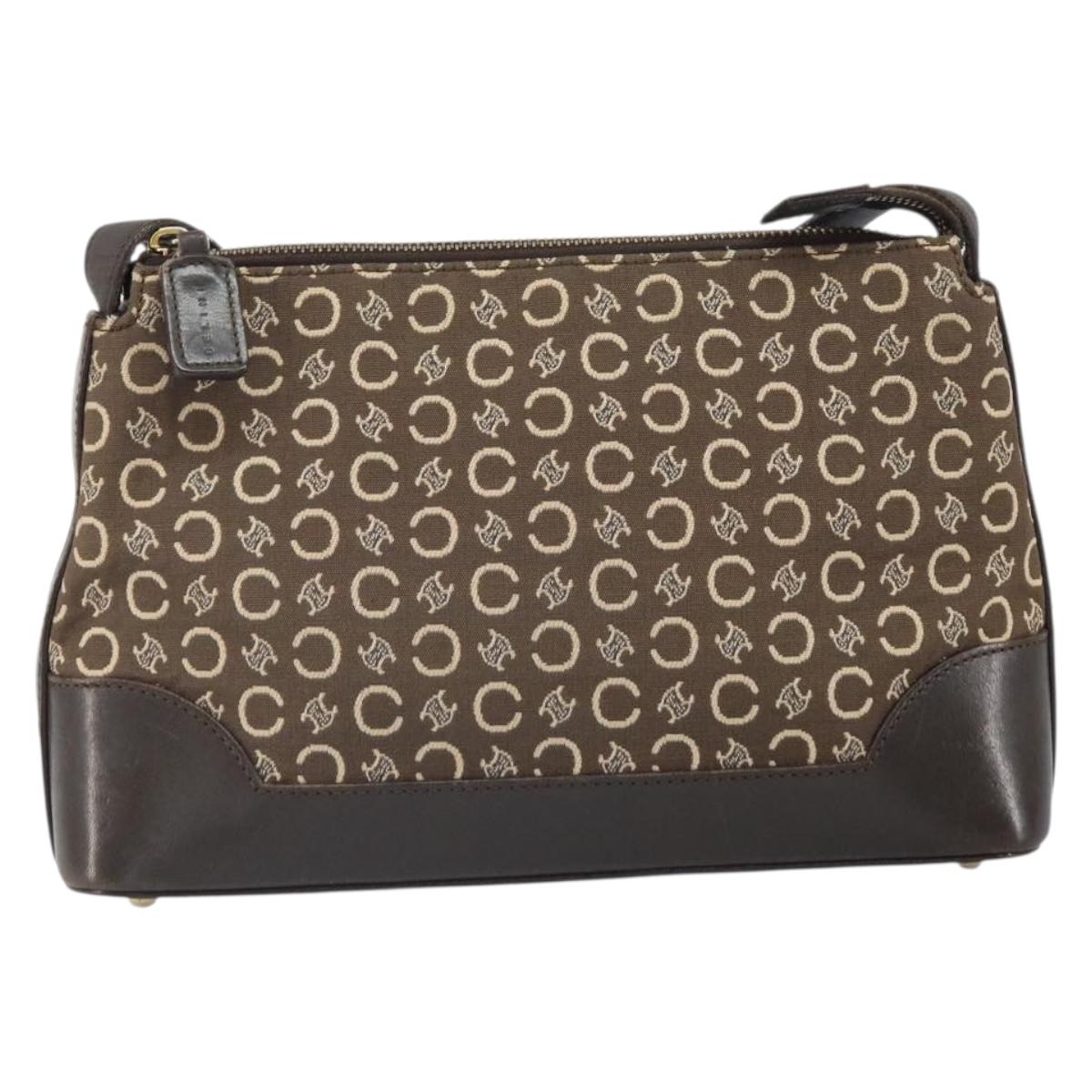 CELINE C Macadam Canvas Shoulder Bag Brown Gold Auth 164524