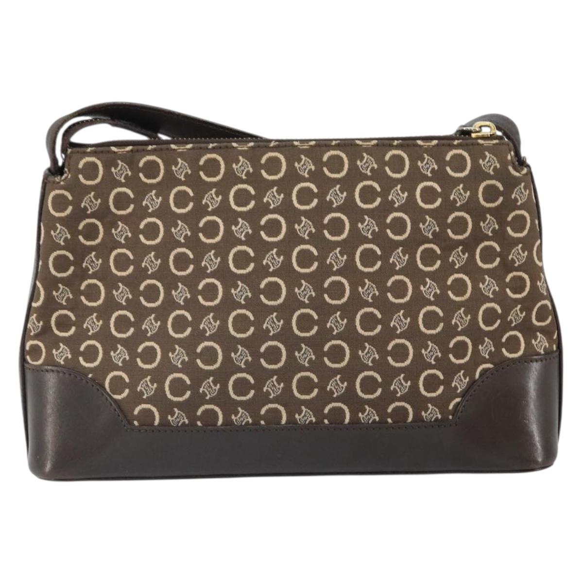CELINE C Macadam Canvas Shoulder Bag Brown Gold Auth 164524