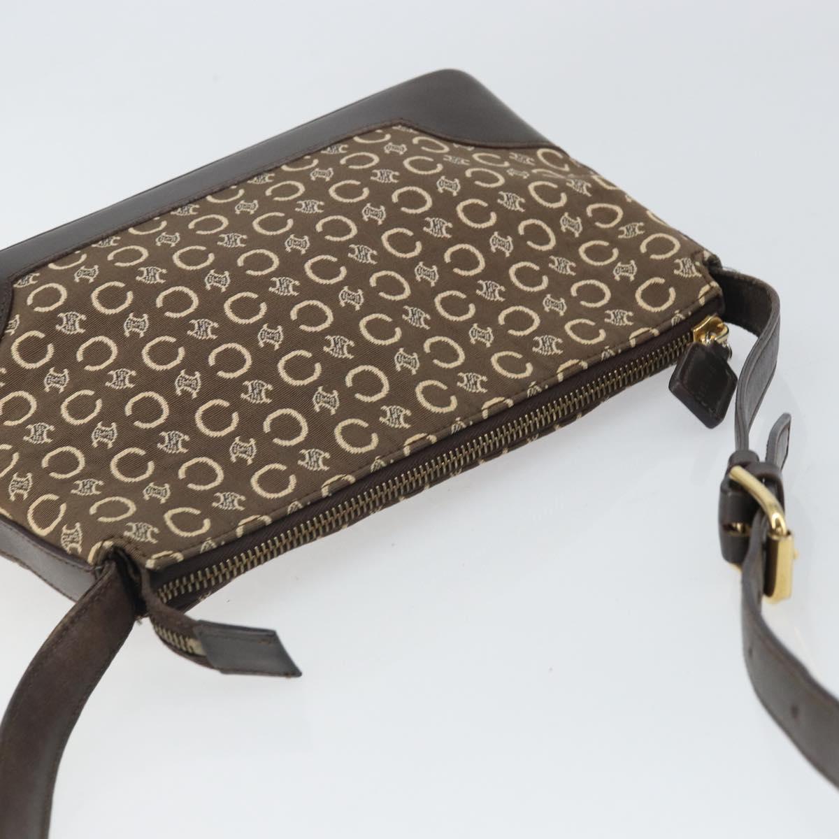 CELINE C Macadam Canvas Shoulder Bag Brown Gold Auth 164524
